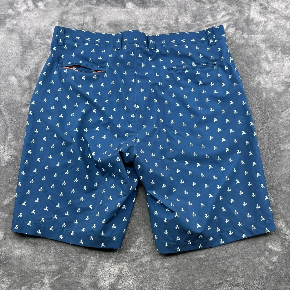 Peter Millar Shackleford Golf Shorts Mens 36 Blue Skulls Performance Inseam 10
